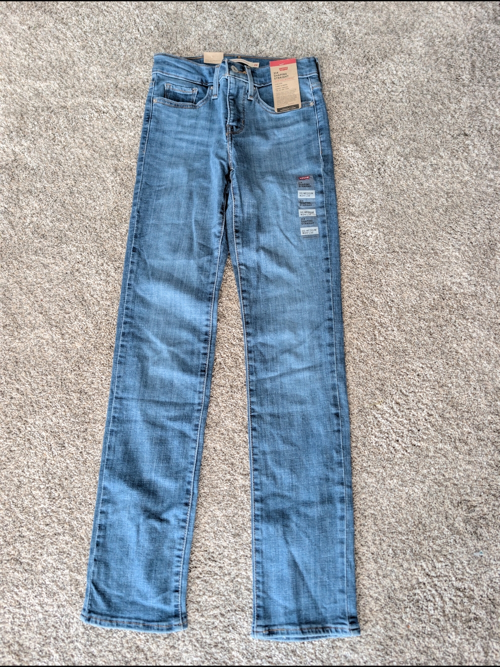NWT Levi’s 314 Shaping Straight Jeans 24 / 00 Medium W24 L32 Blue Denim